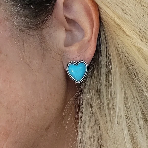 WESTERN HOWLITE HEART EARRINGS, CHOICE OF COLOR - Picture 3 of 8